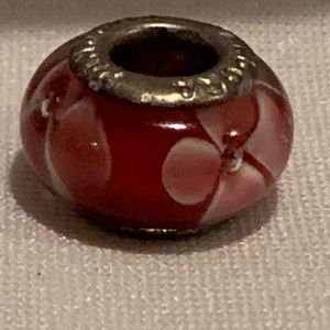NWOT Red and Pink Flower Glass Bead Charm Silver